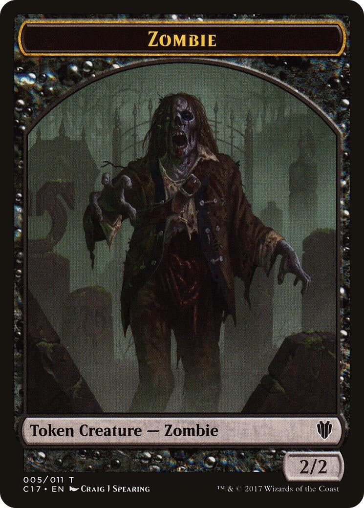 Image for Zombie // Gold Double-Sided Token (5 // 10) [Commander 2017] - Magic: The Gathering