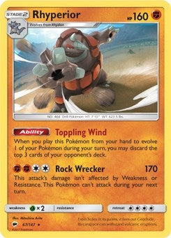 Image for Rhyperior - 67/147 (SM Burning Shadows) (067/147) [Deck Exclusives] - Pokemon