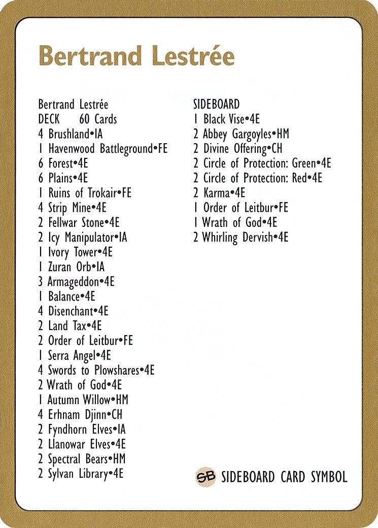 Image for 1996 Bertrand Lestree Decklist Card [World Championship Decks] - Magic: The Gathering