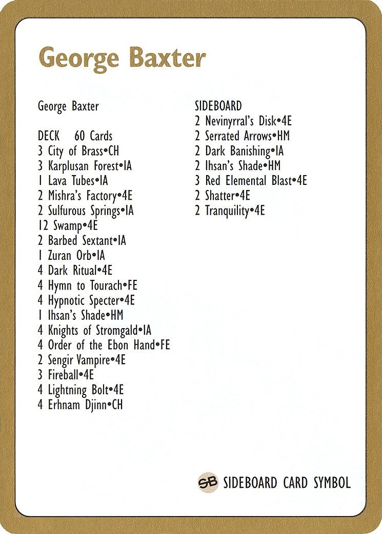 Image for 1996 George Baxter Decklist Card [World Championship Decks] - Magic: The Gathering