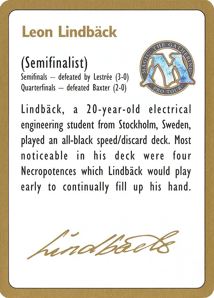 Image for 1996 Leon Lindback Biography Card [World Championship Decks] - Magic: The Gathering