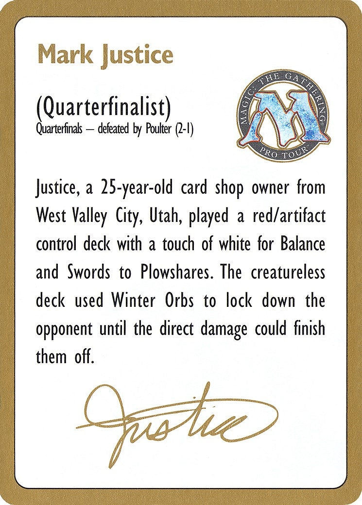Image for 1996 Mark Justice Biography Card [World Championship Decks] - Magic: The Gathering