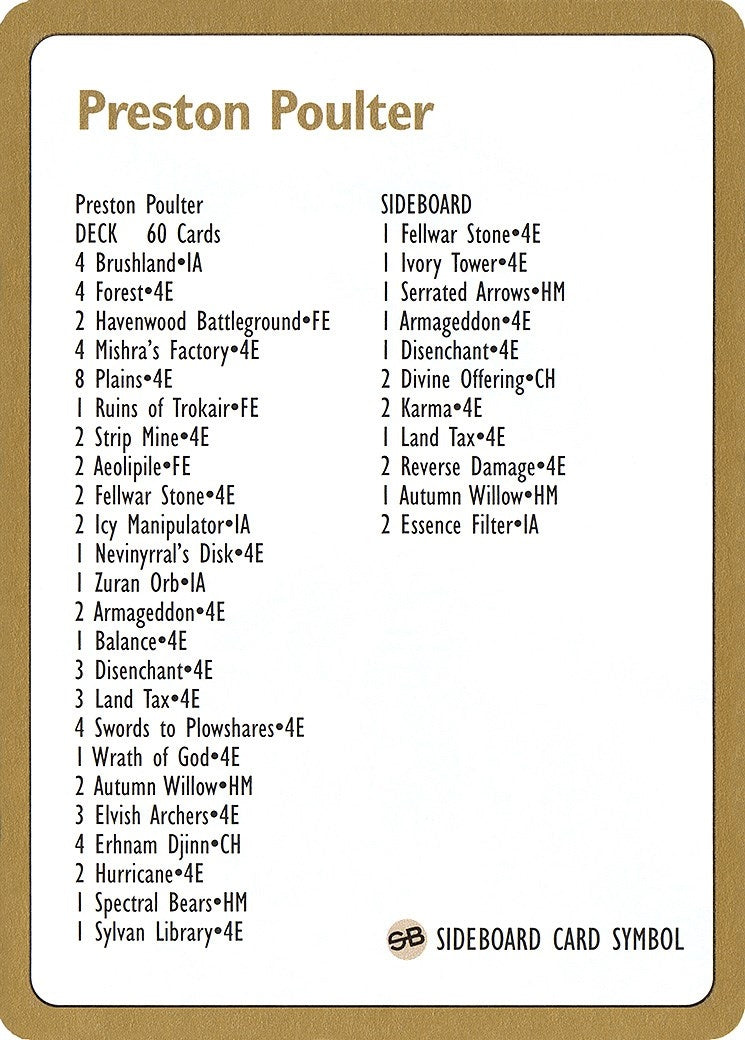 Image for 1996 Preston Poulter Decklist Card [World Championship Decks] - Magic: The Gathering