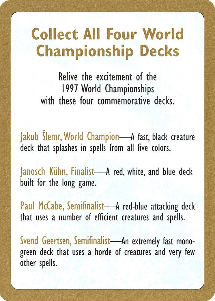 Image for 1997 World Championship Advertisement Card [World Championship Decks] - Magic: The Gathering