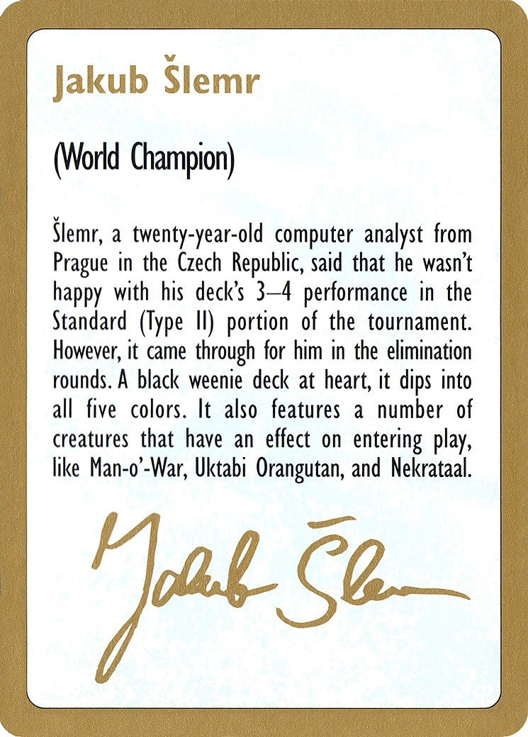 Image for 1997 Jakub Slemr Biography Card [World Championship Decks] - Magic: The Gathering