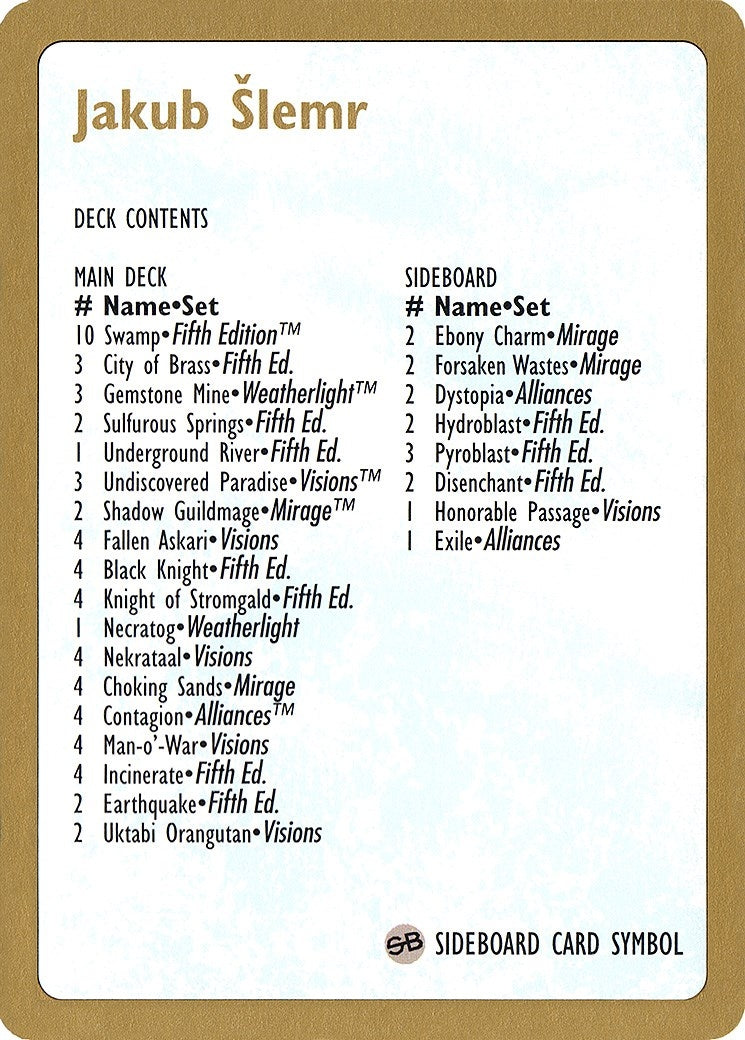 Image for 1997 Jakub Slemr Decklist Card [World Championship Decks] - Magic: The Gathering