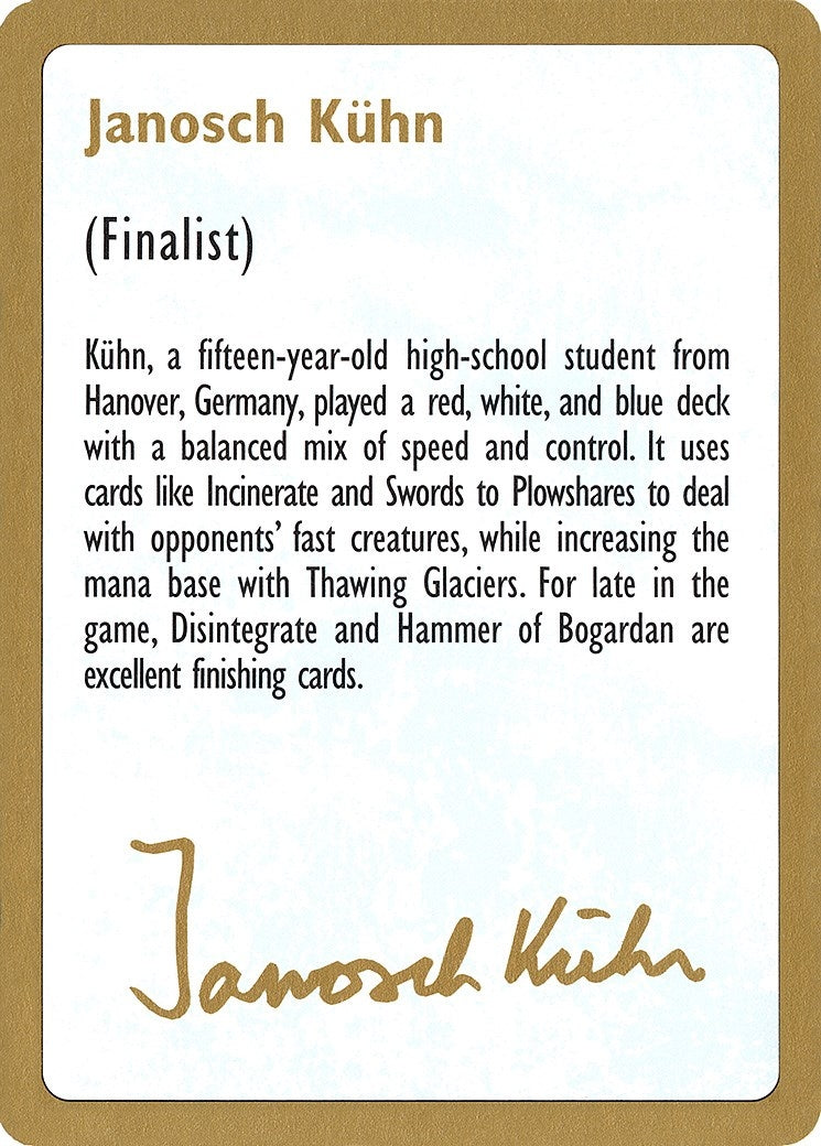 Image for 1997 Janosch Kuhn Biography Card [World Championship Decks] - Magic: The Gathering