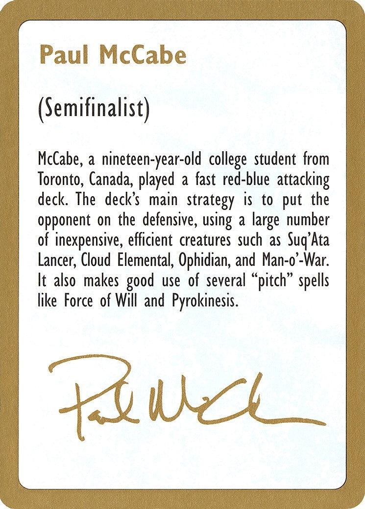 Image for 1997 Paul McCabe Biography Card [World Championship Decks] - Magic: The Gathering