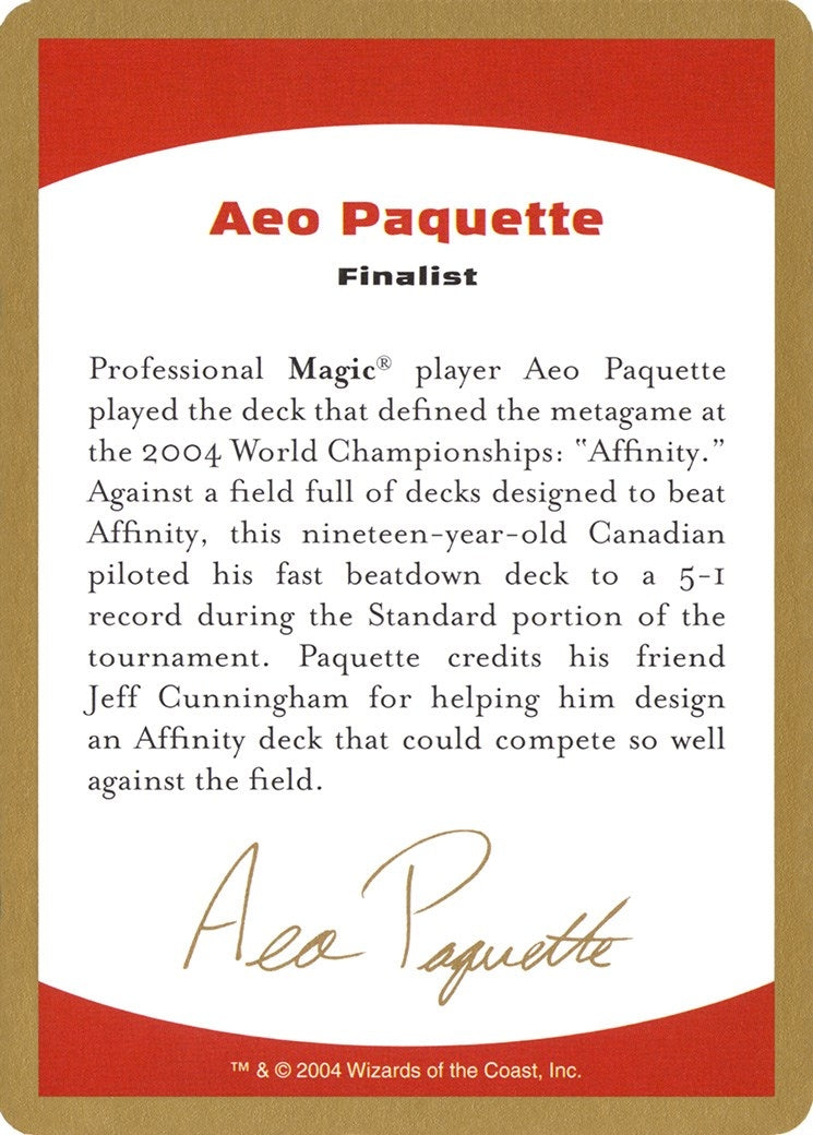 Image for 2004 Aeo Paquette Biography Card [World Championship Decks] - Magic: The Gathering