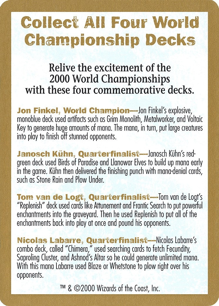 Image for 2000 World Championship Advertisement Card [World Championship Decks] - Magic: The Gathering