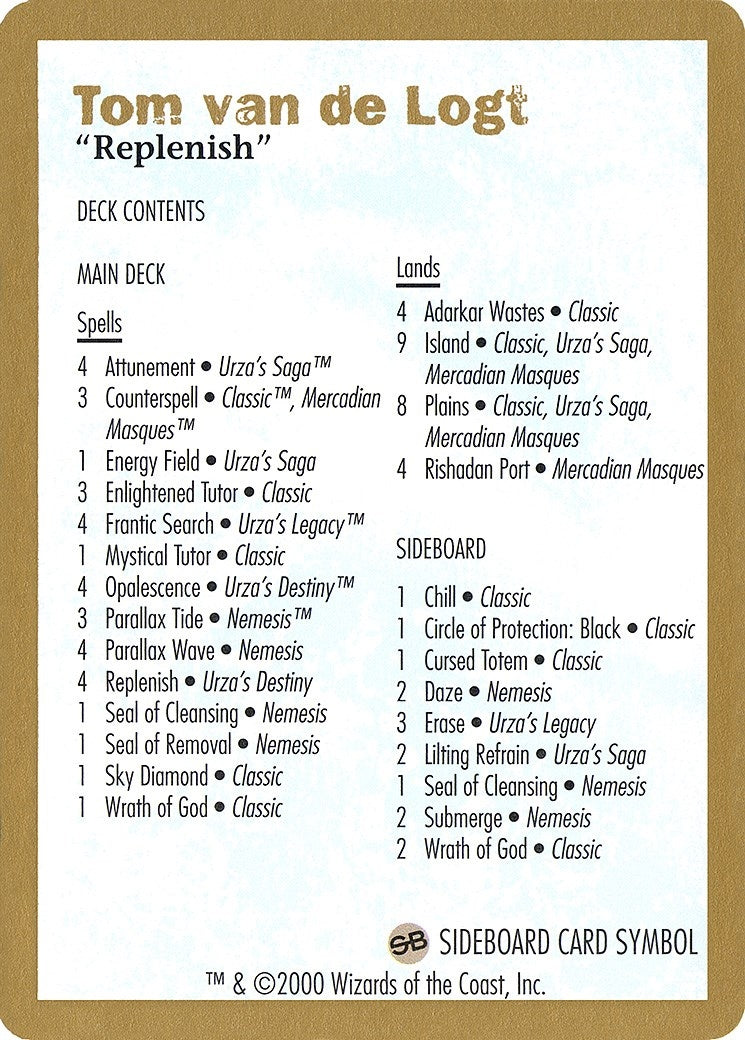 Image for 2000 Tom van de Logt Decklist Card [World Championship Decks] - Magic: The Gathering