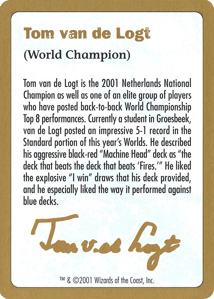 Image for 2001 Tom van de Logt Biography Card [World Championship Decks] - Magic: The Gathering