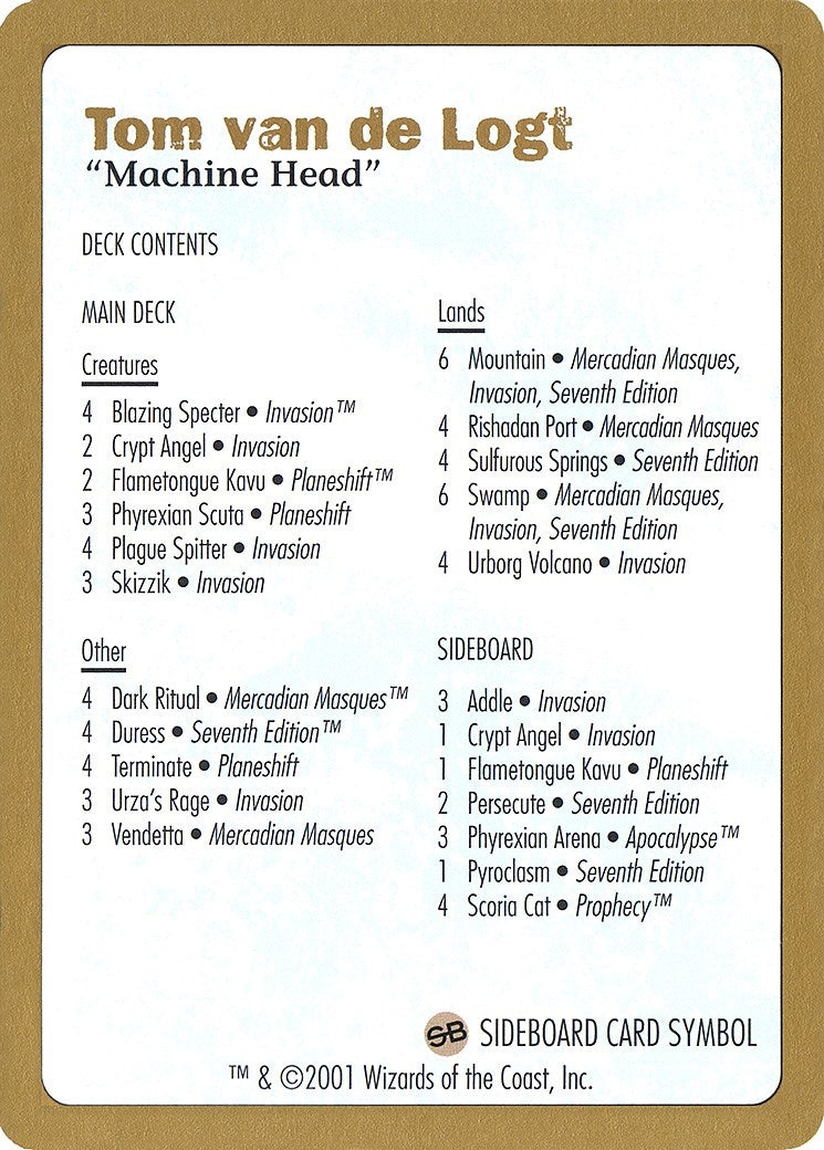 Image for 2001 Tom van de Logt Decklist Card [World Championship Decks] - Magic: The Gathering