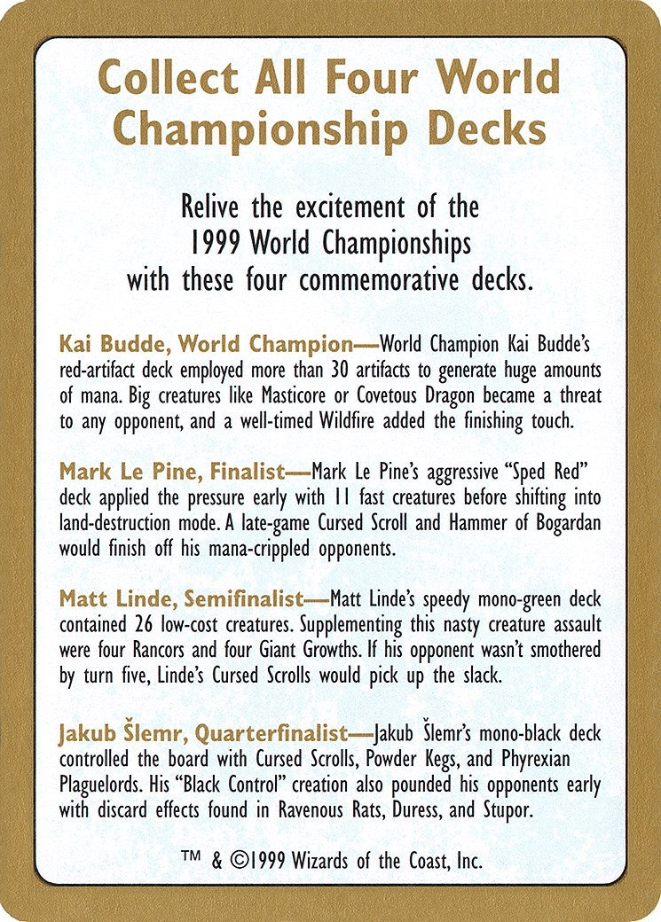 Image for 1999 World Championship Advertisement Card [World Championship Decks] - Magic: The Gathering