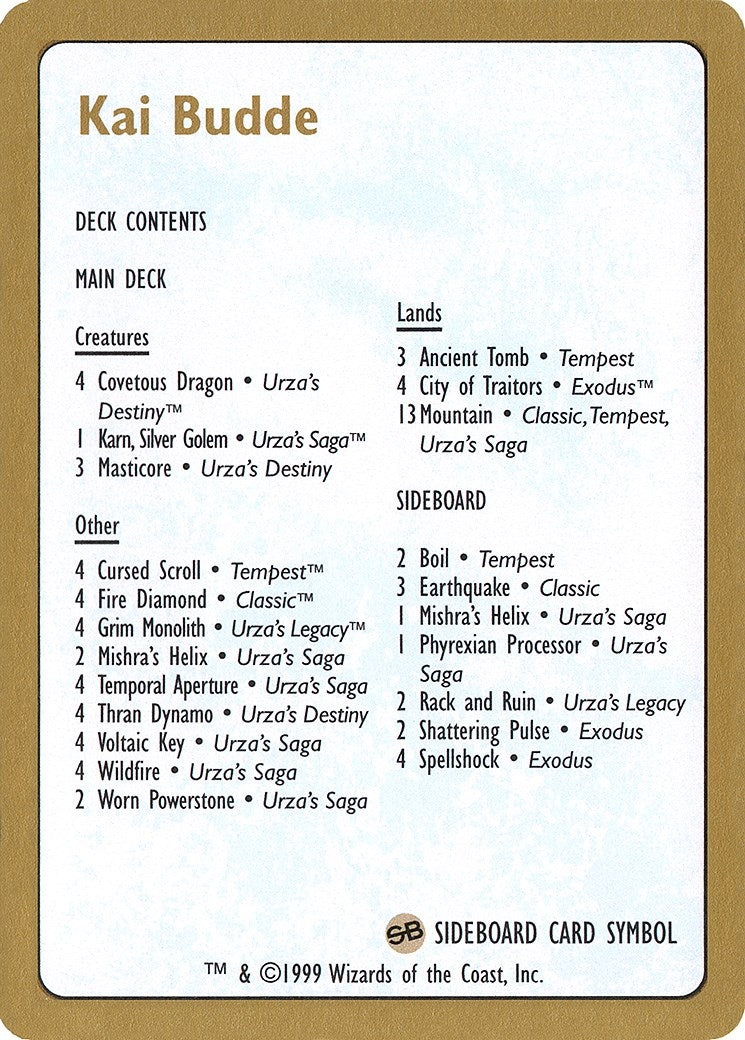 Image for 1999 Kai Budde Decklist Card [World Championship Decks] - Magic: The Gathering