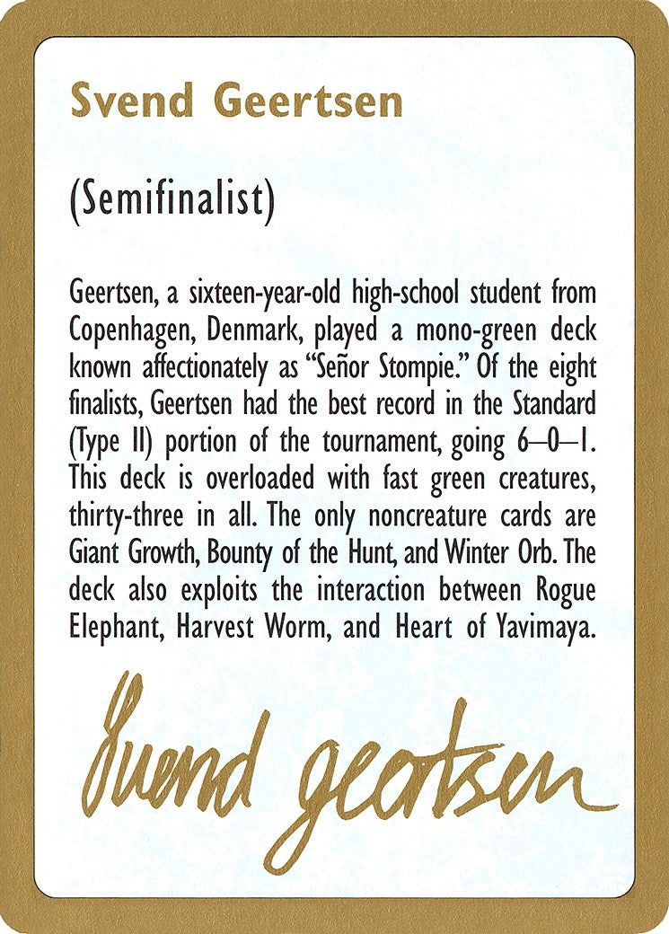 Image for 1997 Svend Geertsen Biography Card [World Championship Decks] - Magic: The Gathering