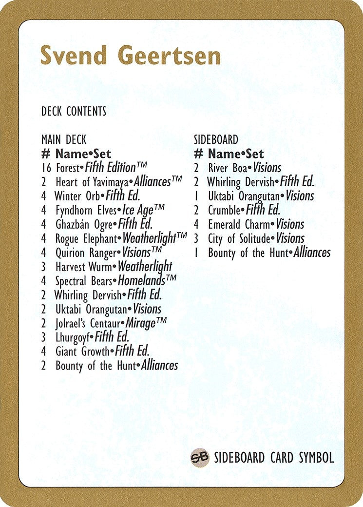 Image for 1997 Svend Geertsen Decklist Card [World Championship Decks] - Magic: The Gathering