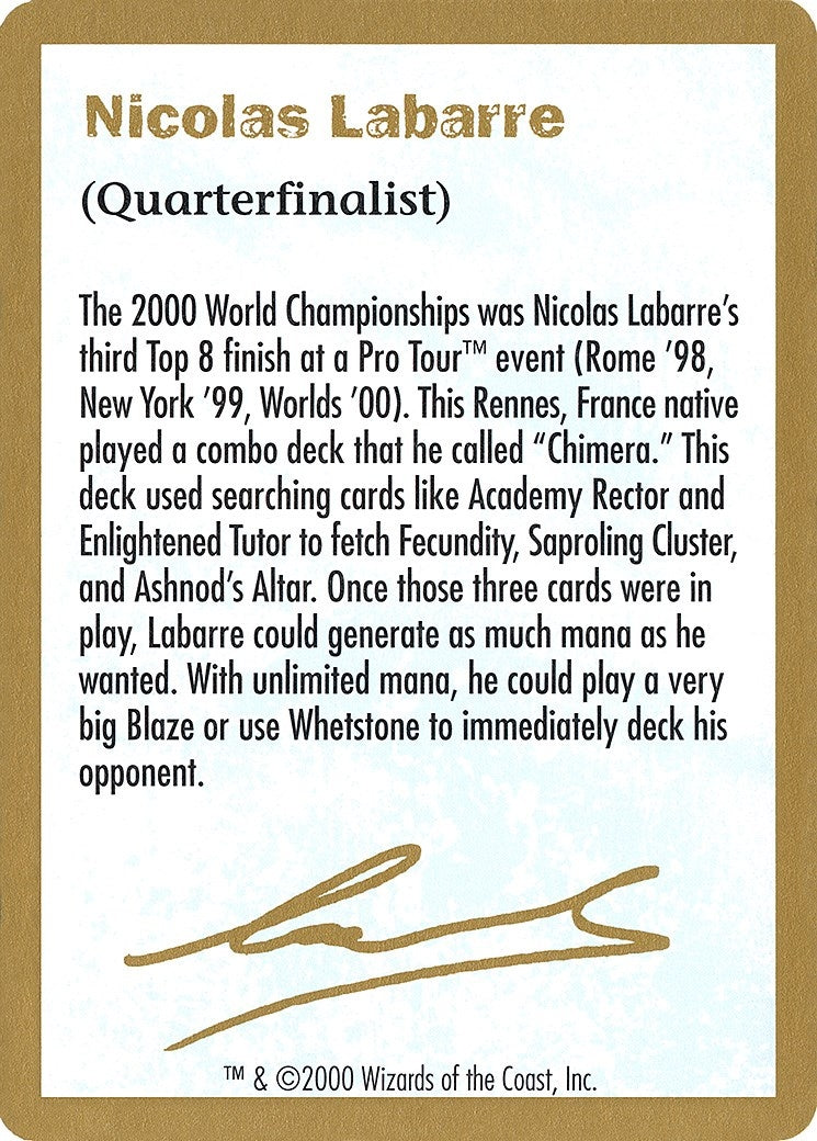 Image for 2000 Nicolas Labarre Biography Card [World Championship Decks] - Magic: The Gathering