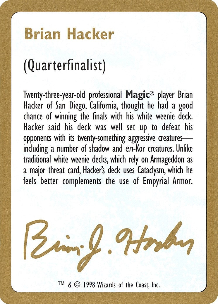 Image for 1998 Brian Hacker Biography Card [World Championship Decks] - Magic: The Gathering