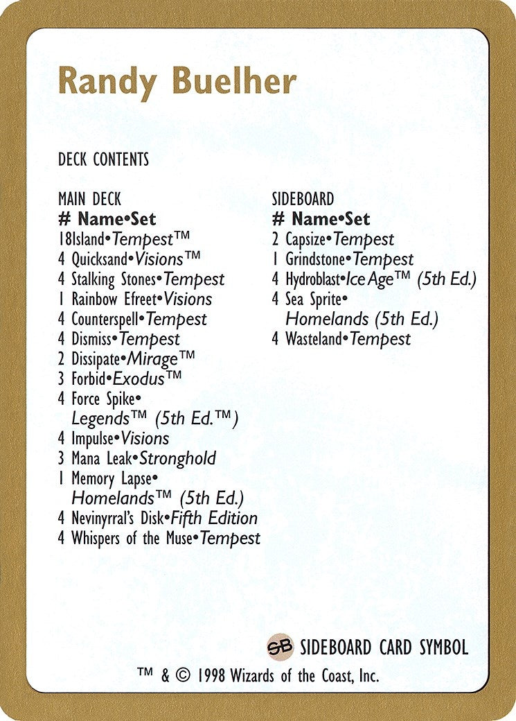 Image for 1998 Randy Buehler Decklist Card [World Championship Decks] - Magic: The Gathering