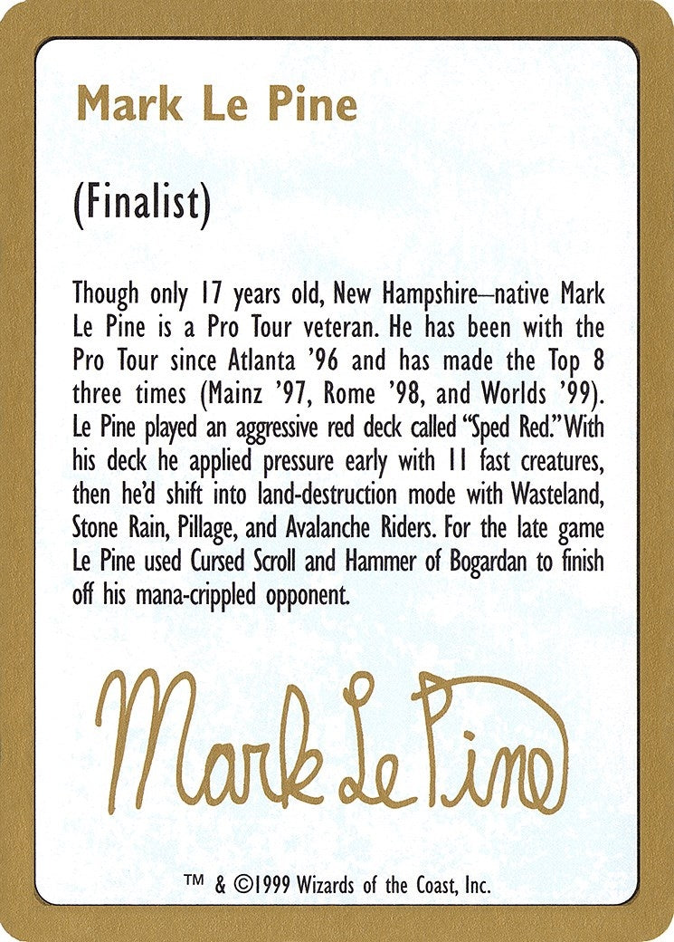 Image for 1999 Mark Le Pine Biography Card [World Championship Decks] - Magic: The Gathering