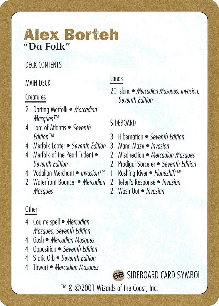 Image for 2001 Alex Borteh Decklist Card [World Championship Decks] - Magic: The Gathering