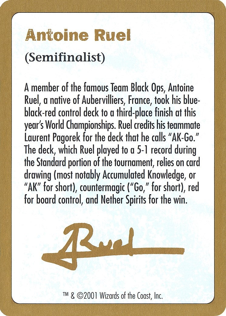 Image for 2001 Antoine Ruel Biography Card [World Championship Decks] - Magic: The Gathering