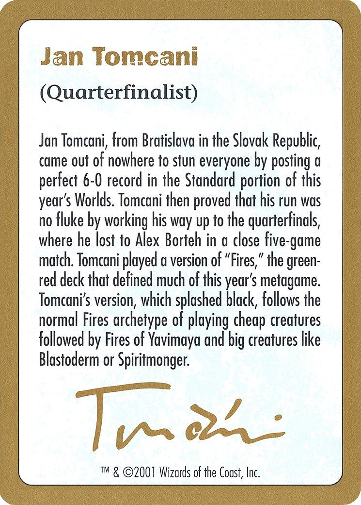 Image for 2001 Jan Tomcani Biography Card [World Championship Decks] - Magic: The Gathering