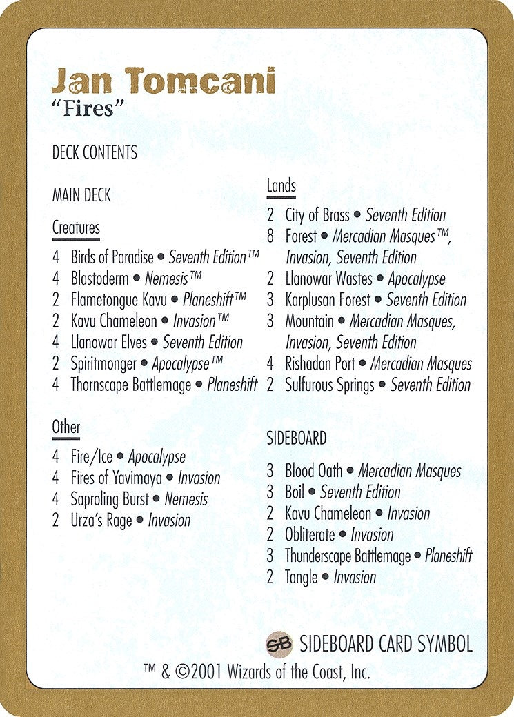 Image for 2001 Jan Tomcani Decklist Card [World Championship Decks] - Magic: The Gathering
