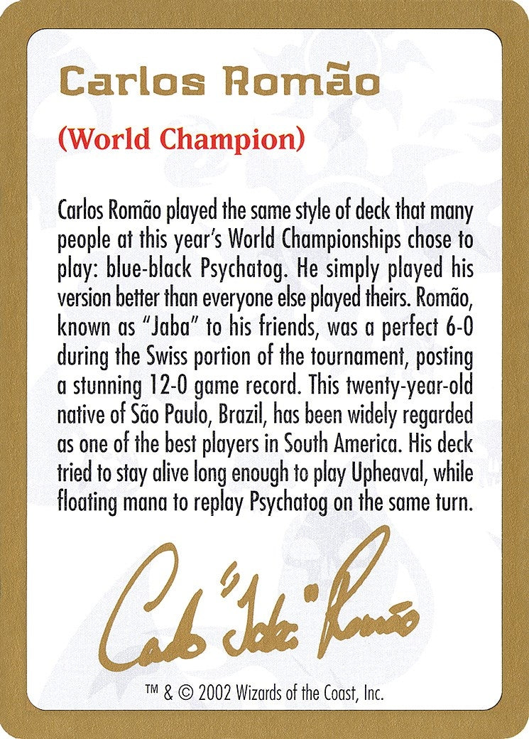 Image for 2002 Carlos Romao Biography Card [World Championship Decks] - Magic: The Gathering