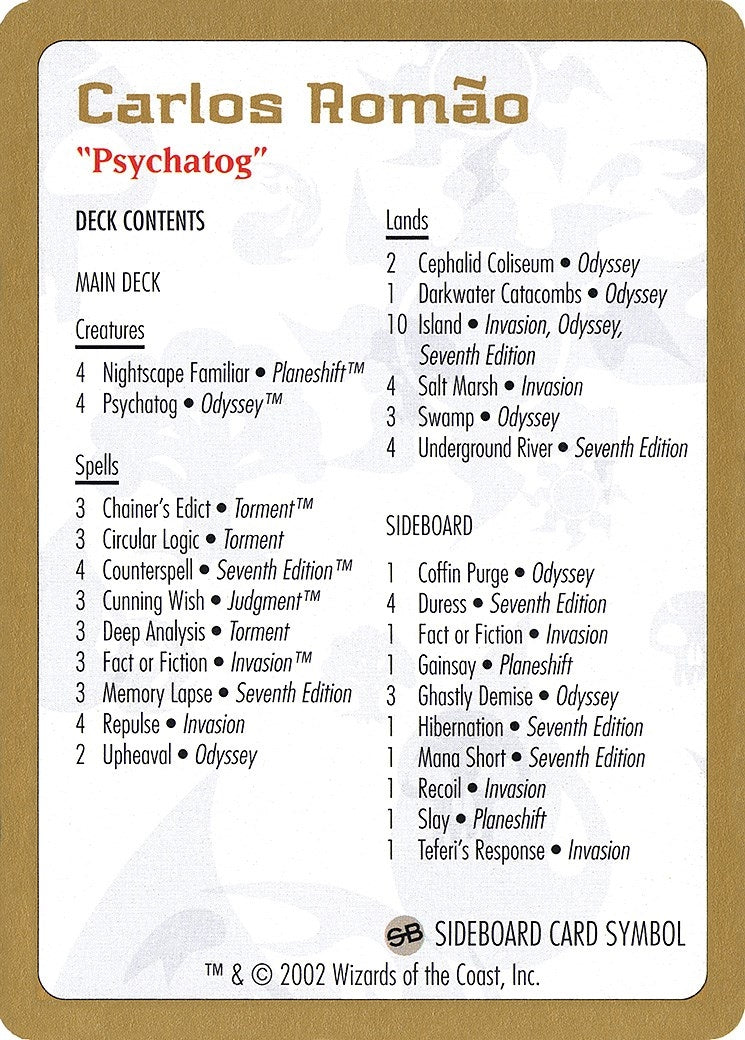 Image for 2002 Carlos Romao Decklist Card [World Championship Decks] - Magic: The Gathering