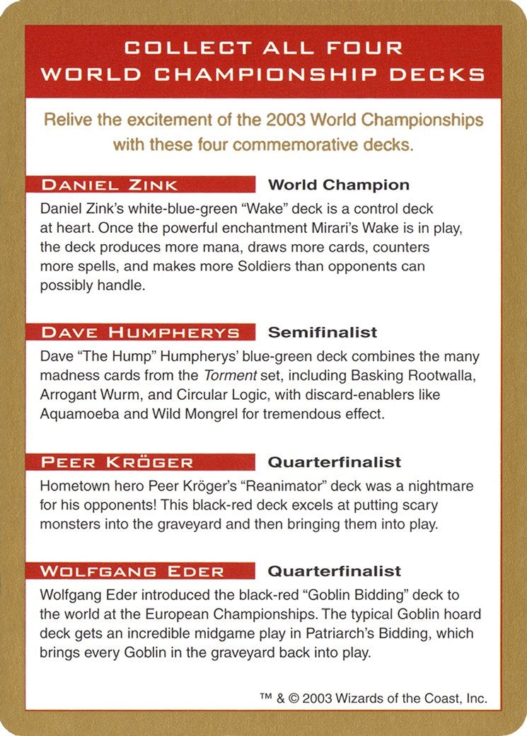Image for 2003 World Championship Advertisement Card [World Championship Decks] - Magic: The Gathering