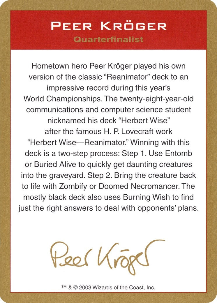 Image for 2003 Peer Kroger Biography Card [World Championship Decks] - Magic: The Gathering