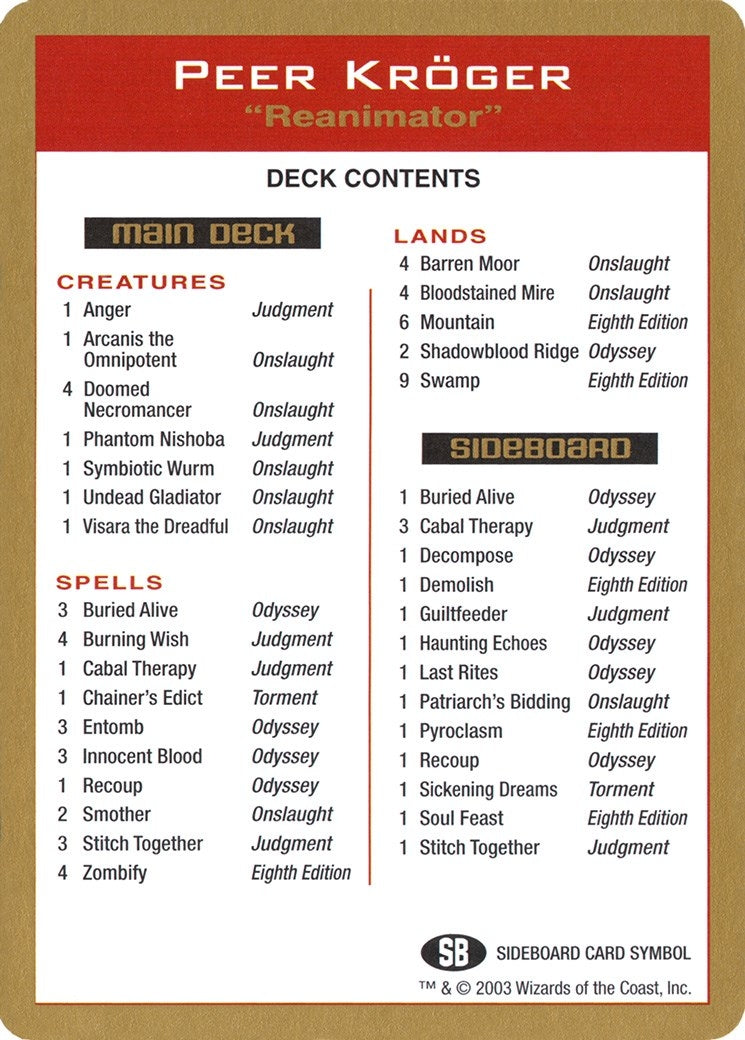 Image for 2003 Peer Kroger Decklist Card [World Championship Decks] - Magic: The Gathering