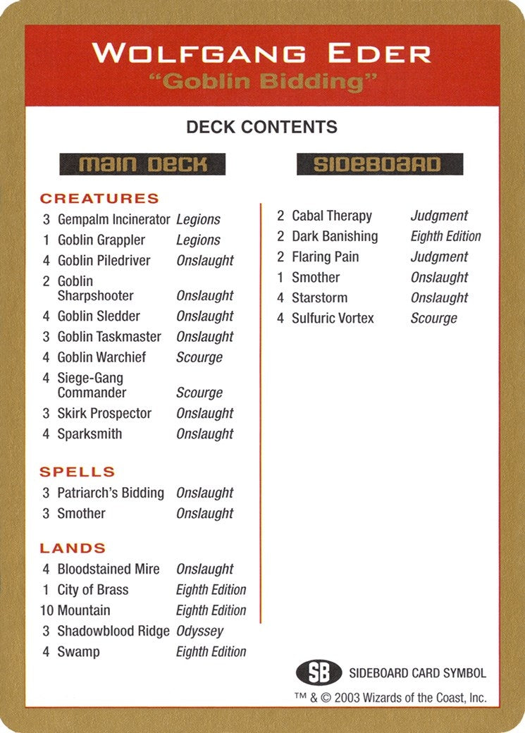 Image for 2003 Wolfgang Eder Decklist Card [World Championship Decks] - Magic: The Gathering