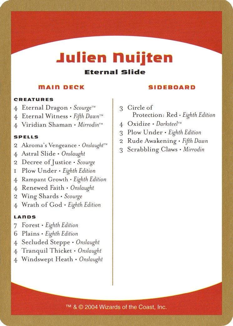 Image for 2004 Julien Nuijten Decklist Card [World Championship Decks] - Magic: The Gathering