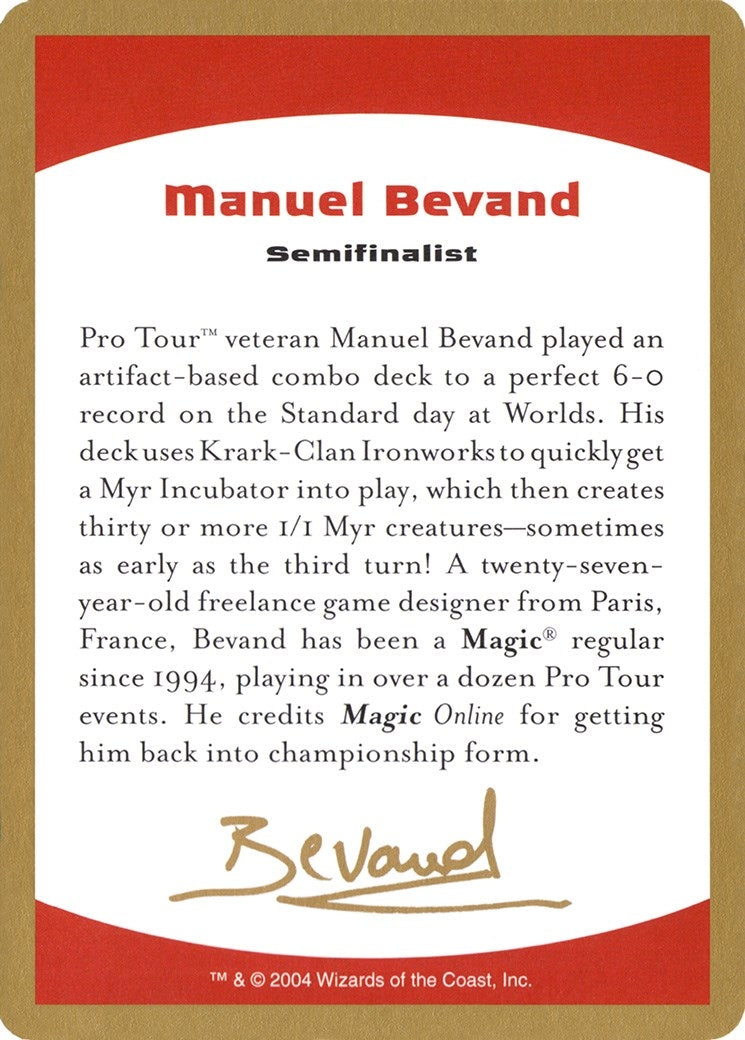 Image for 2004 Manuel Bevand Biography Card [World Championship Decks] - Magic: The Gathering