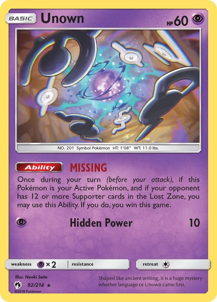 Image for Unown (92) (92/214) [SM - Lost Thunder] - Pokemon