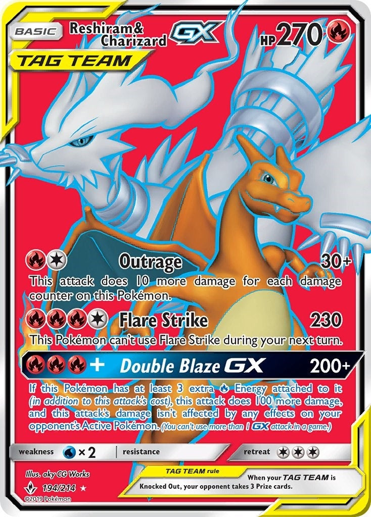 Image for Reshiram & Charizard GX (Full Art) (194/214) [SM - Unbroken Bonds] - Pokemon