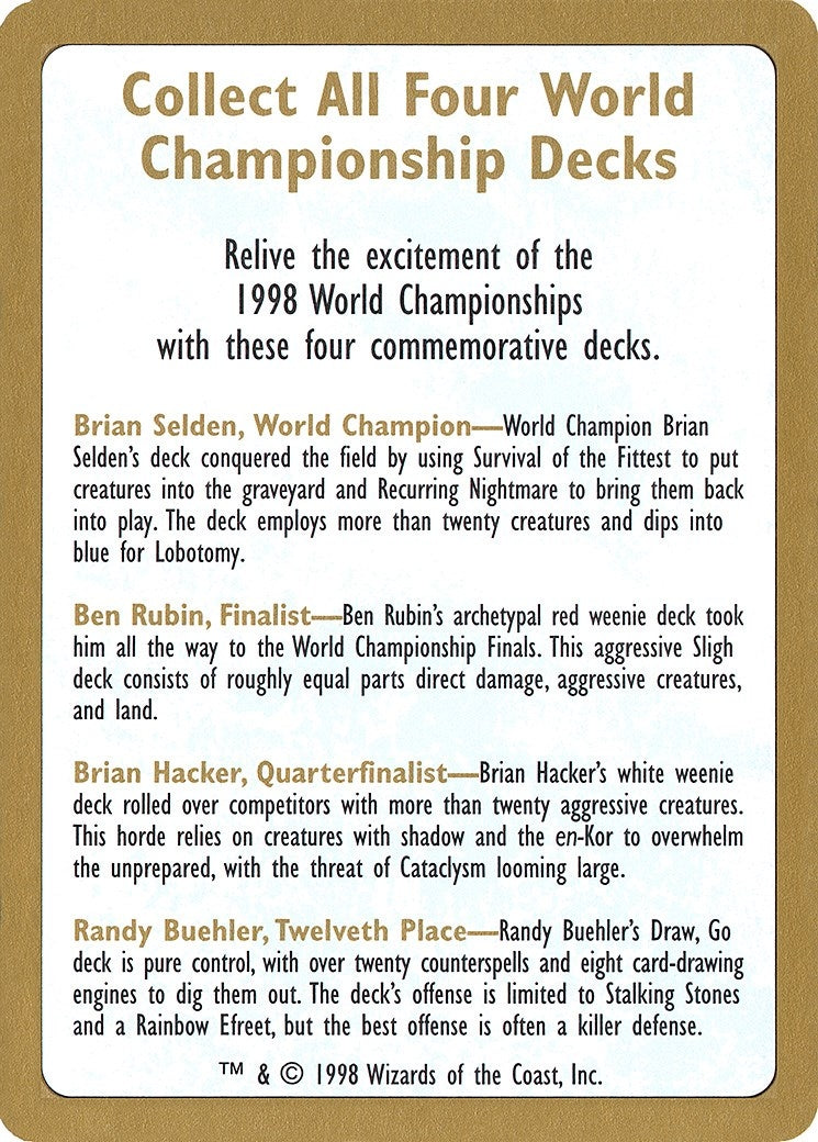 Image for 1998 World Championship Advertisement Card [World Championship Decks] - Magic: The Gathering