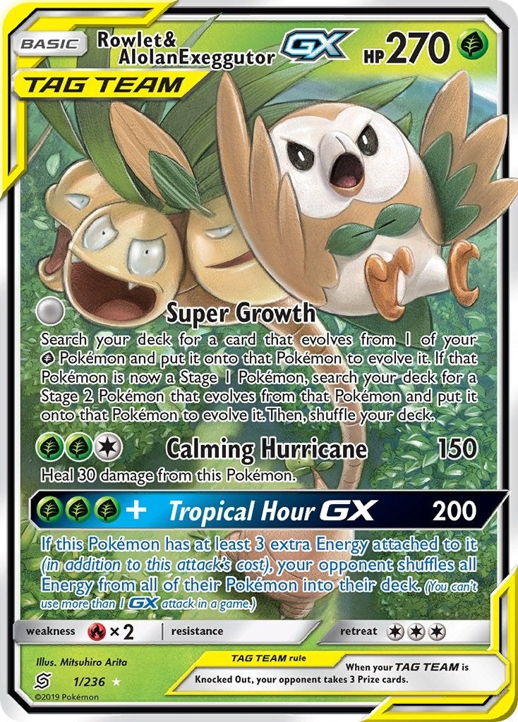 Image for Rowlet & Alolan Exeggutor GX (1/236) [SM - Unified Minds] - Pokemon