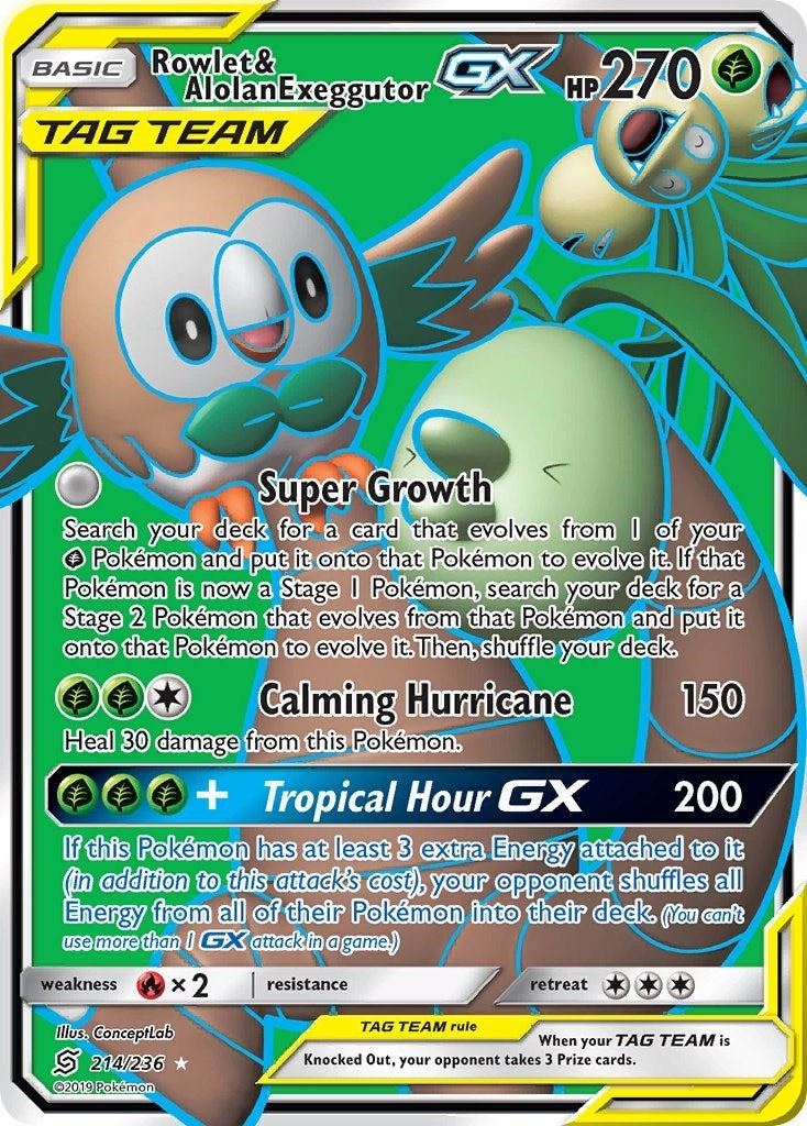 Image for Rowlet & Alolan Exeggutor GX (Full Art) (214/236) [SM - Unified Minds] - Pokemon
