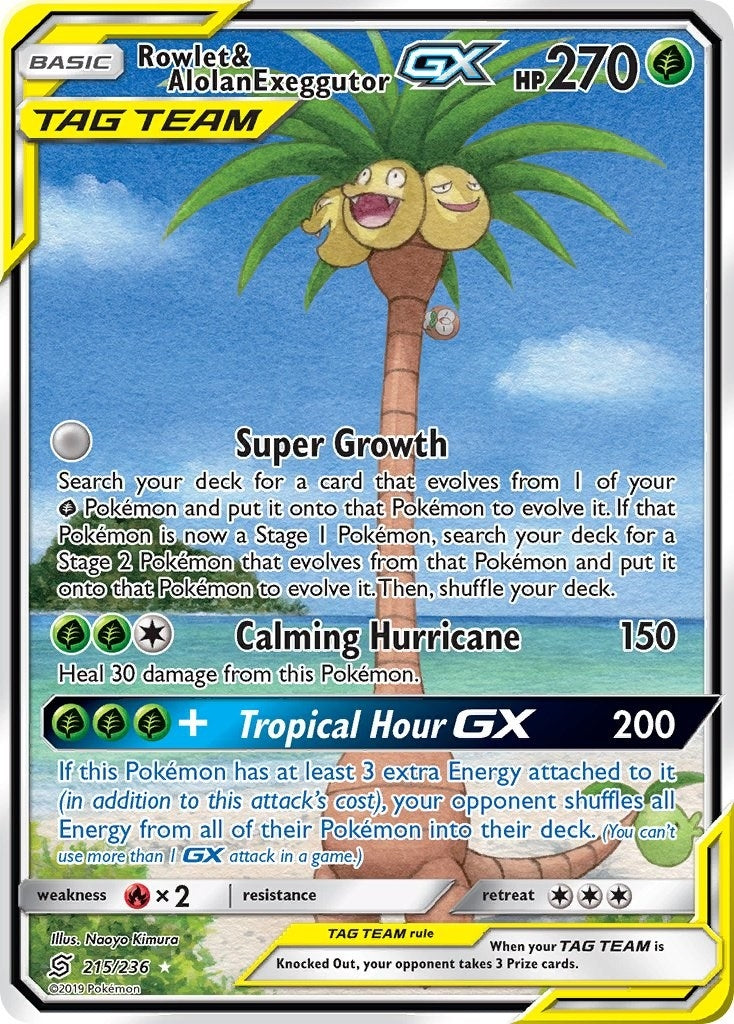 Image for Rowlet & Alolan Exeggutor GX (Alternate Full Art) (215/236) [SM - Unified Minds] - Pokemon