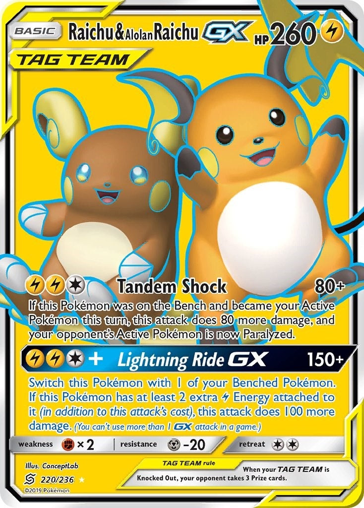 Image for Raichu & Alolan Raichu GX (Full Art) (220/236) [SM - Unified Minds] - Pokemon