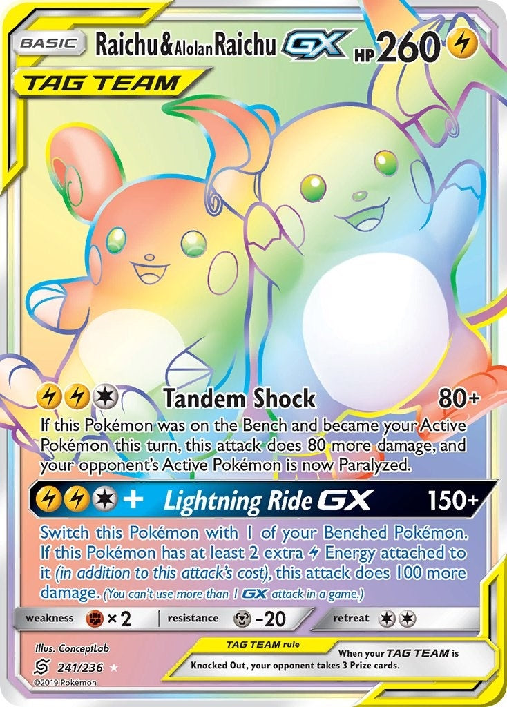Image for Raichu & Alolan Raichu GX (Secret) (241/236) [SM - Unified Minds] - Pokemon