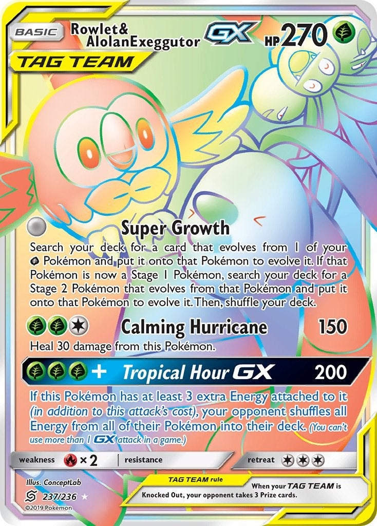 Image for Rowlet & Alolan Exeggutor GX (Secret) (237/236) [SM - Unified Minds] - Pokemon