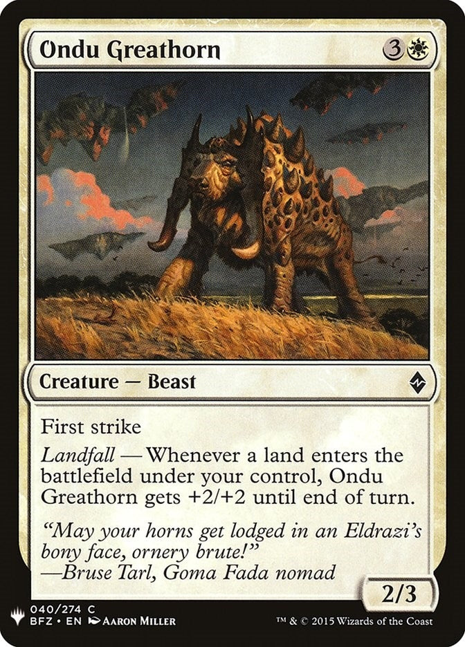 Image for Ondu Greathorn (40) [The List Reprints] - Magic: The Gathering