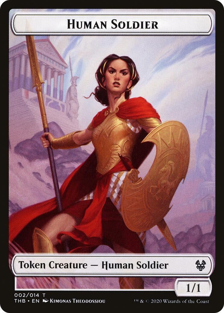 Image for Human Soldier // Gold Double-Sided Token (2 // 13) [Theros Beyond Death] - Magic: The Gathering
