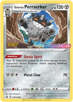 Image for Galarian Perrserker - SWSH008 (Prerelease) [Staff] (SWSH008) [SWSH: Sword & Shield Promo Cards] - Pokemon