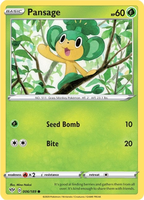 Image for Pansage (006/189) [SWSH03: Darkness Ablaze] - Pokemon
